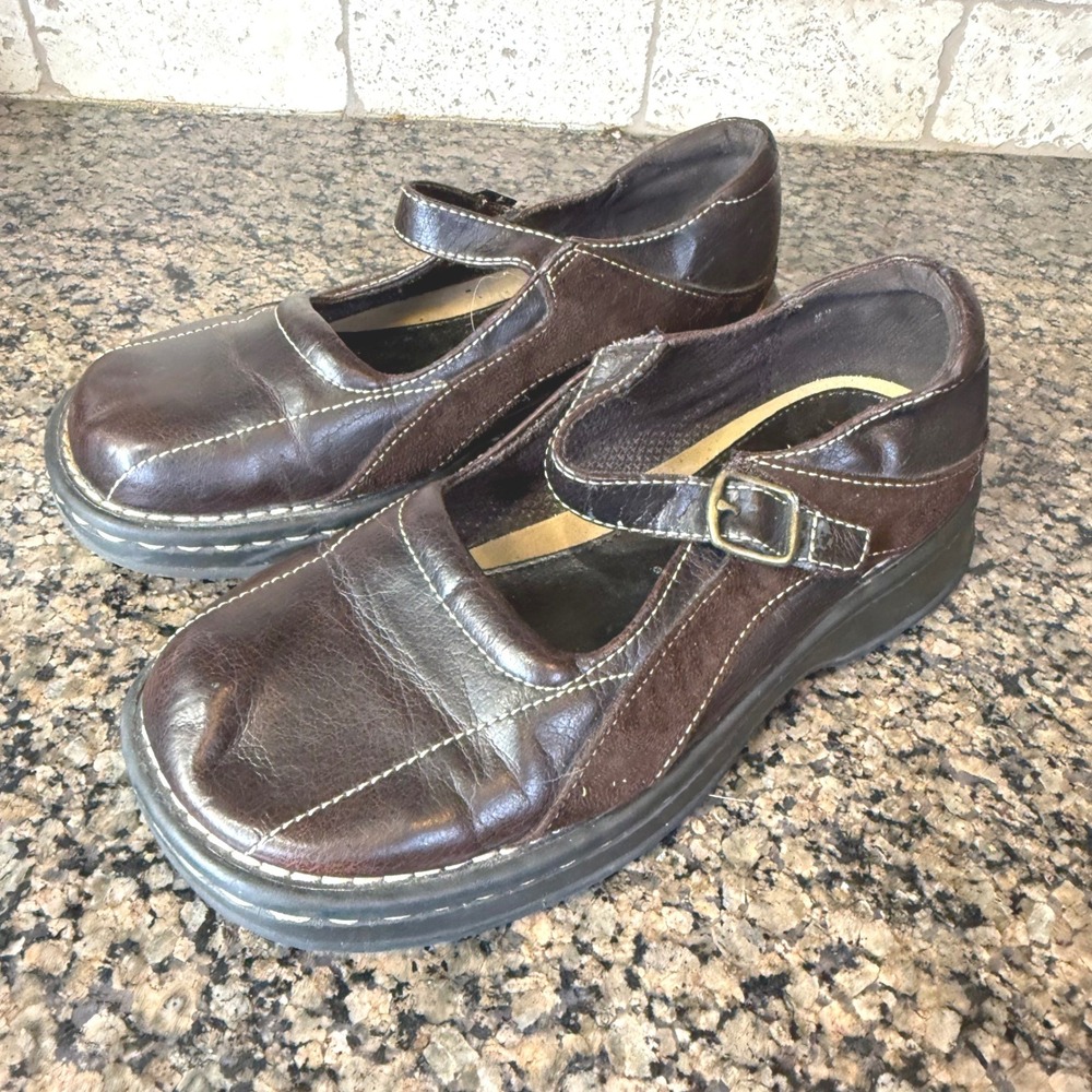 Coasters Brown Leather Suede Mary‎ Jane Buckle Platform Shoes Girls Size 4
